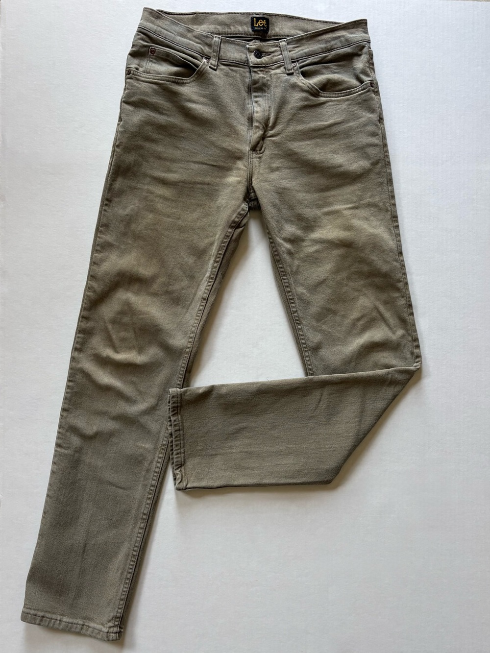 Lee Regular Fit Jeans Mens 32x34 Khaki Tan Straight Leg Stretch Denim